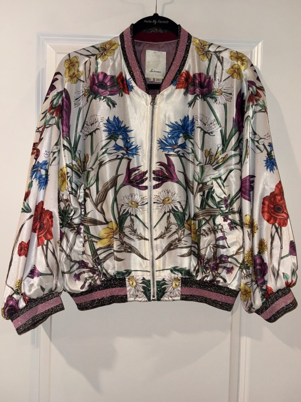 ANTHROPOLOGIE ELEVENSES Rubie White Floral Bomber Jacket Zip Up Size L - Picture 2 of 11